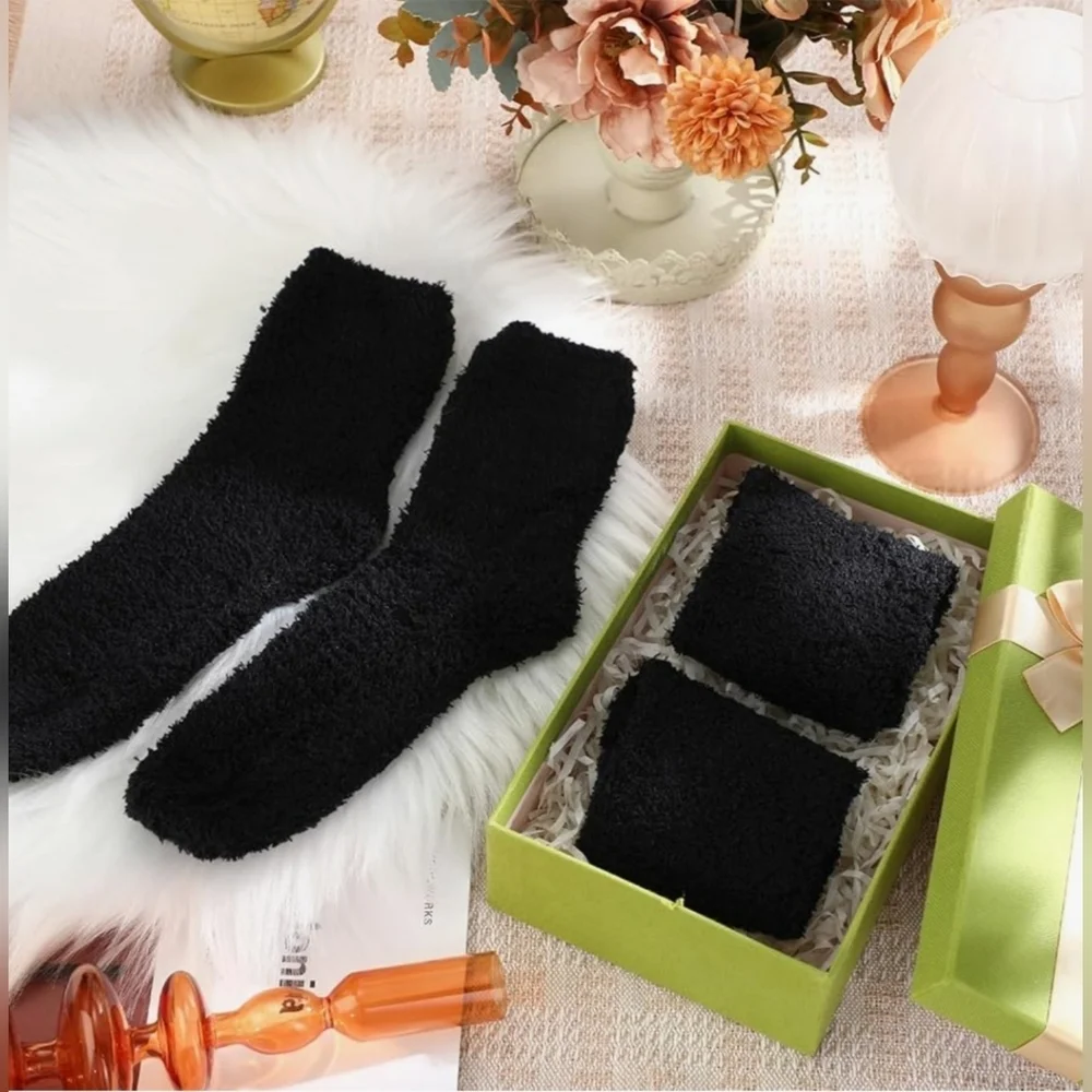 12 Pack Black Fuzzy Winter Socks